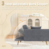 Modern Velvet 2-Seater Sofa with Adjustable Backrest - Padded Cushions & Gold Metal Legs for Small Living Rooms