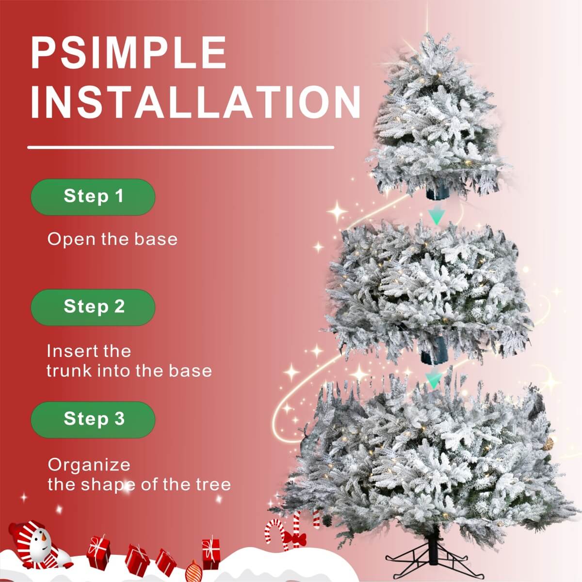 Pre-Lit Flocked Christmas Tree - Artificial Snow-Flocked Christmas Tree with Built-in Lights