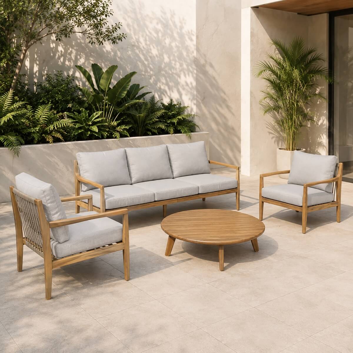 SOLARA 4-Piece Wood Outdoor Sofa Set - 5-Seater