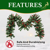 PVC Christmas Garland - Pine Cones & Red Berries with Pre-Lit LED Lights