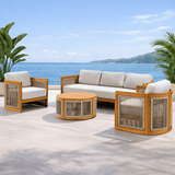 CAVEN 5-Seater Solid Wood Garden Sofa Set - 4-Piece Outdoor Sofa Set with Cushions