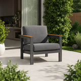ARVE Single Outdoor Sofa – Aluminium Frame · Teak Armrests · Premium Olefin Cushions
