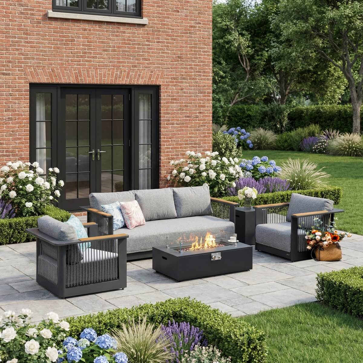 TALARA 5-Seater Aluminium Sofa Set with ZENITH Fire Pit Table
