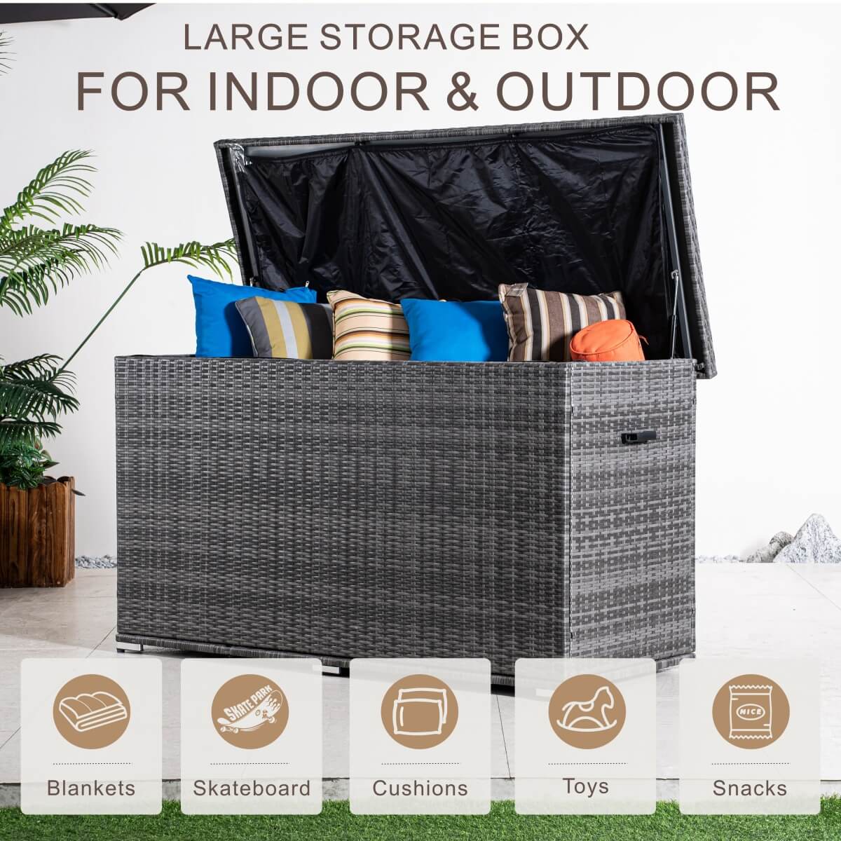 Large Outdoor Wicker Storage Box - Weatherproof Garden & Patio Chest