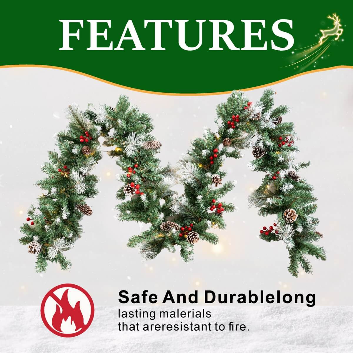 Realistic PVC Christmas Garland - Lush Foliage with Pine Cones, Red Berries & Pre-Lit LED Lights