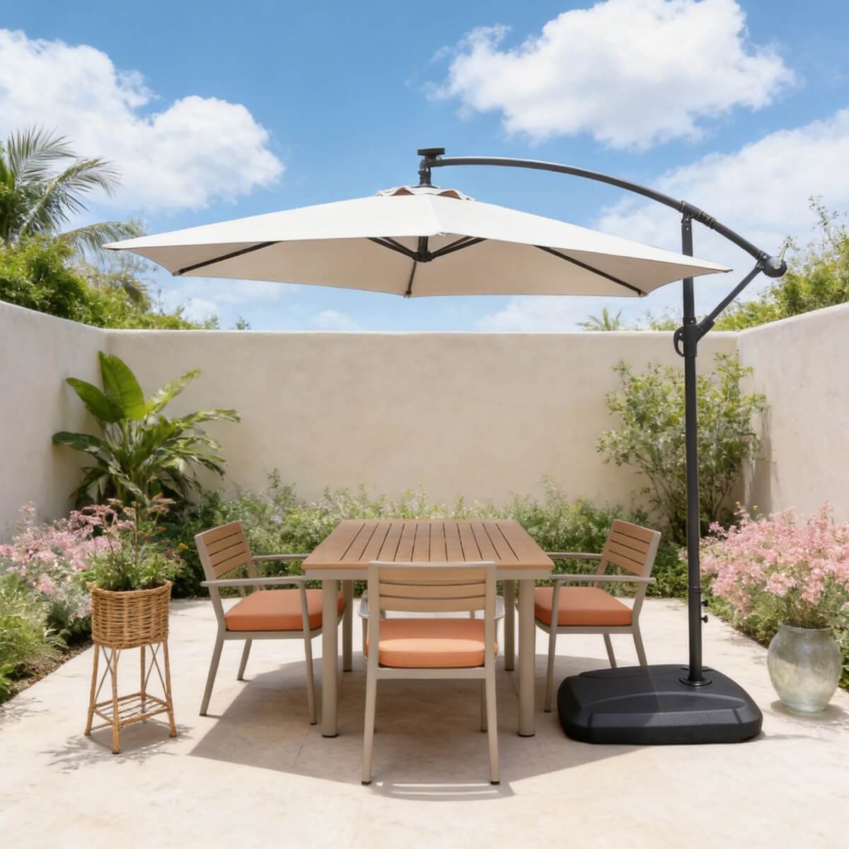 Banana-Style Outdoor Parasol – 8-Rib Patio Umbrella with PA-Coated Canopy