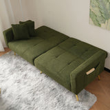 Convertible Sofa Bed with Adjustable Backrest - Modern Recliner Sofa with Gold Legs and Storage Pockets, Green