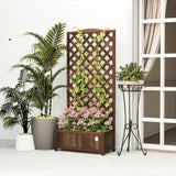 Garden Wooden Planter Box with Trellis, Raised Bed, Dark Brown