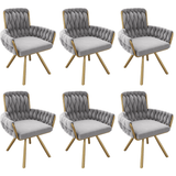 Set of 6 Velvet Dining Chairs - Luxury Swivel Accent Chairs with Metal Legs, Grey