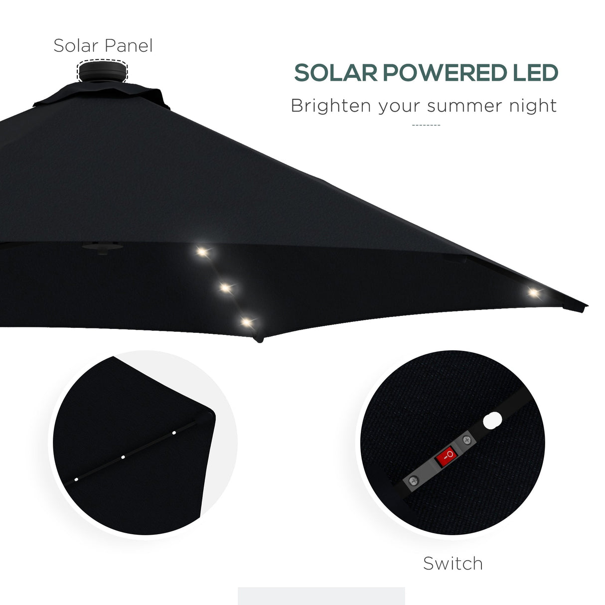 Solar LED Cantilever Parasol 3m - Black