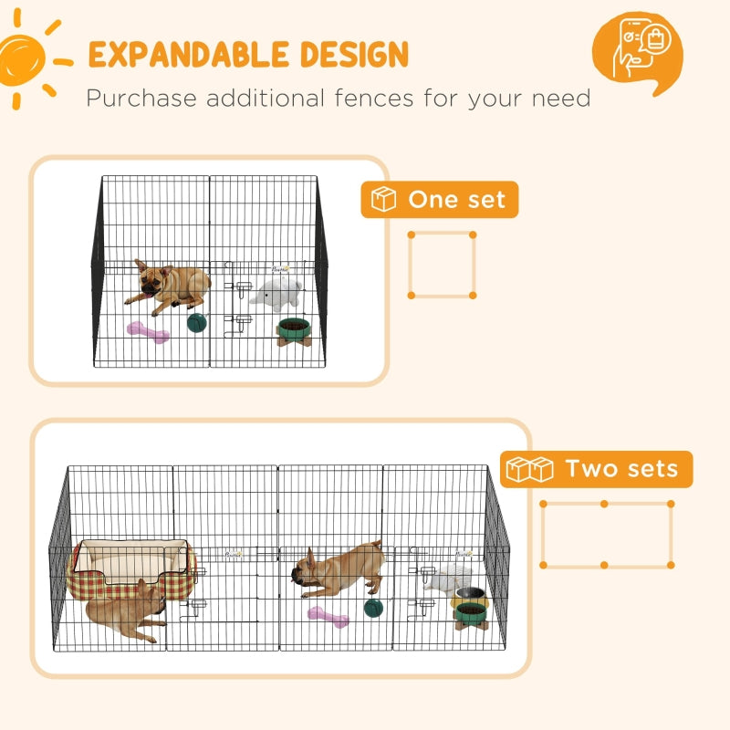 Dog Playpen, Puppy Pen, Eight-Panel Metal Fence, Black
