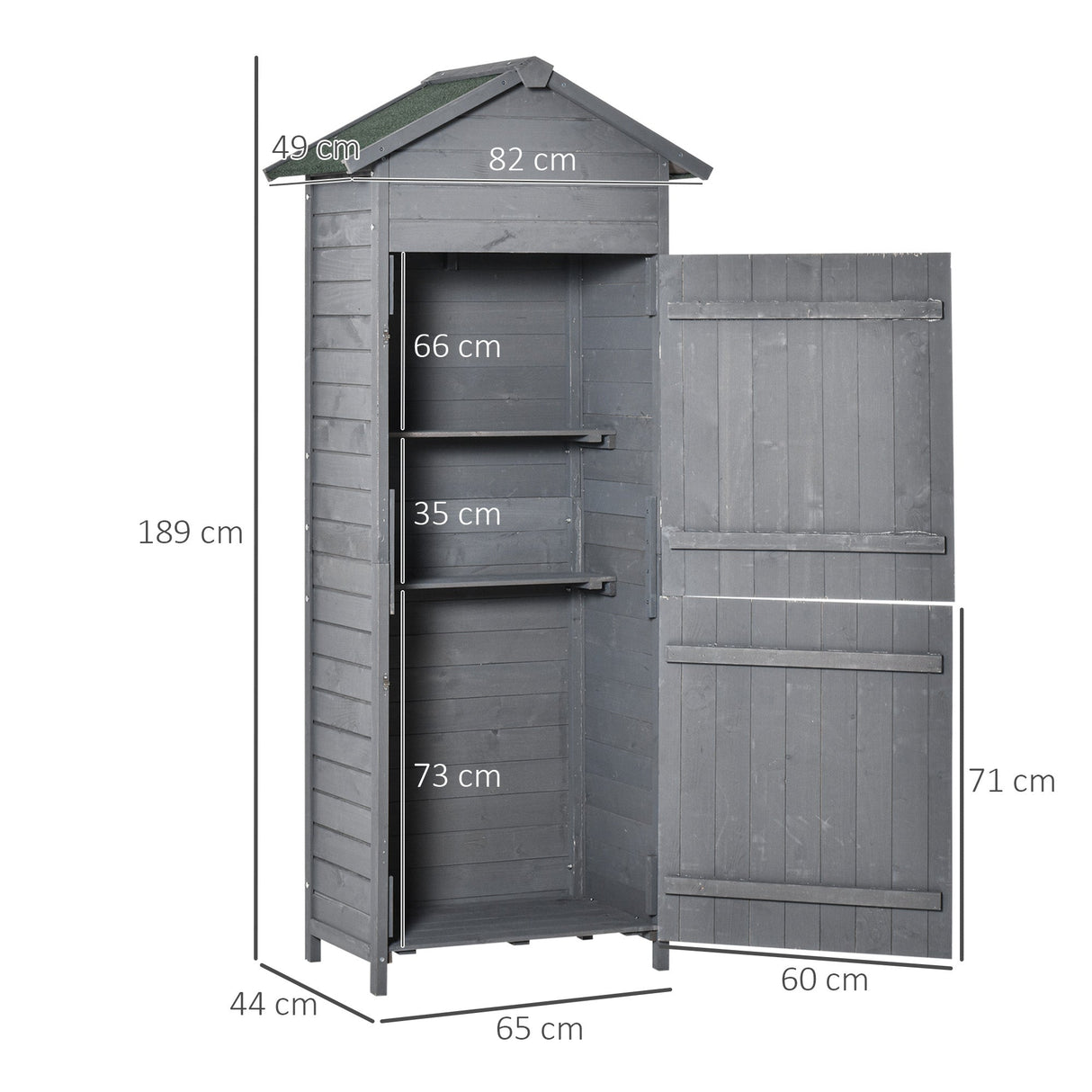Wooden Garden Storage Shed with 3 Shelves, Lockable Doors, Dark Grey