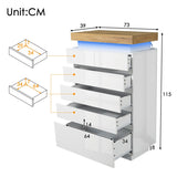 High Gloss Sideboard Cabinet with 6 Drawers - RGB LED Storage Chest of Drawers for Living Room & Bedroom, White