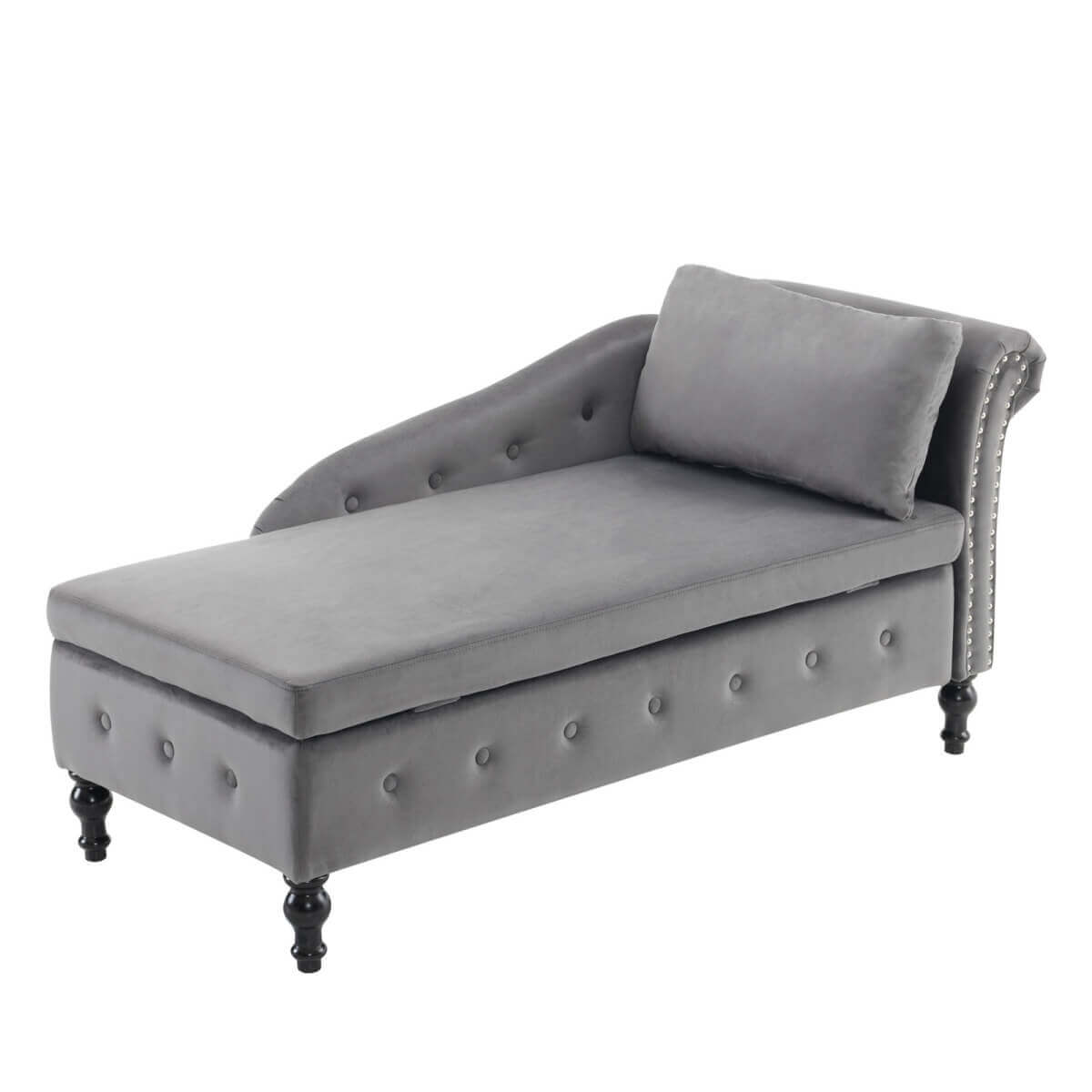 Velvet Chaise Lounge with Storage - Upholstered Right Hand Chaise Sofa, Button Tufted