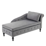 Velvet Chaise Lounge with Storage - Upholstered Right Hand Chaise Sofa, Button Tufted