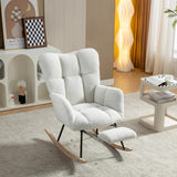 Teddy Fabric Rocking Chair with Pull Out Footrest - Tufted Upholstered Armchair, White