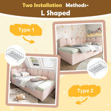 Upholstered Bed Daybed With Pull-Out Bed, 3FT Single Sofa Bed, Velvet, Pink