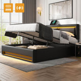 4ft6 Double Upholstered LED Storage Bed - USB & Wireless Charging Bed Frame, Black