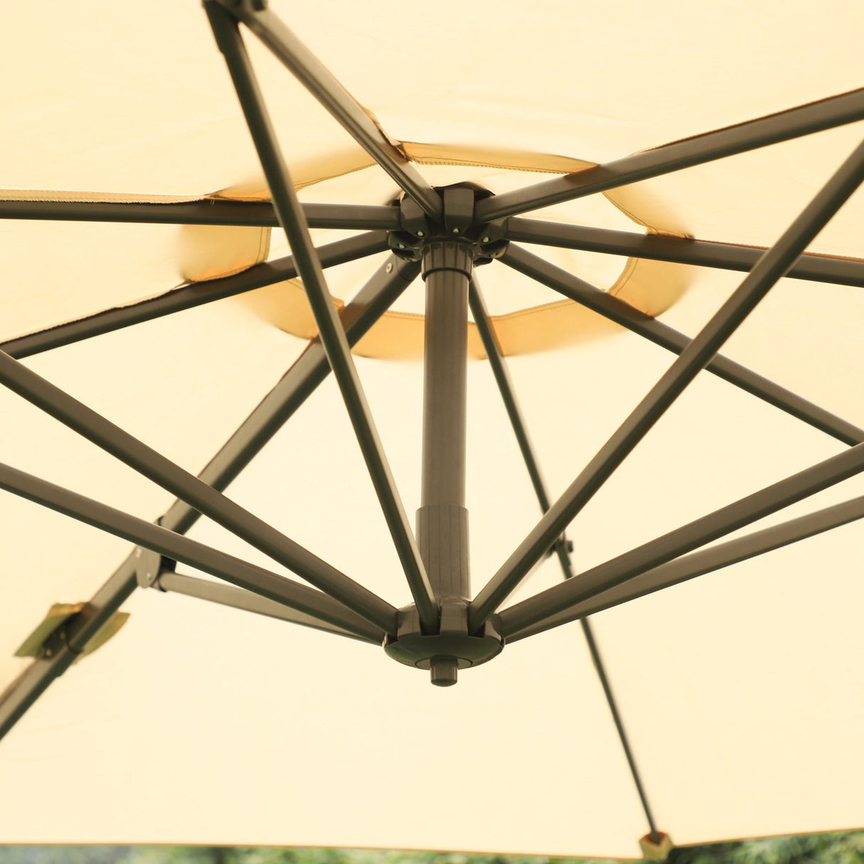Outsunny Round Umbrella Parasol W/ Tilt 360¡ã Rotation and Hand Crank Cross Base-Beige
