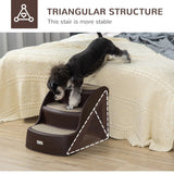 Foldable Pet Stairs 3-Step Design with Non-slip Mats, Brown