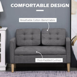 Modern 2 Seater Sofa with Hidden Storage & Wood Legs, Tufted Cotton Grey