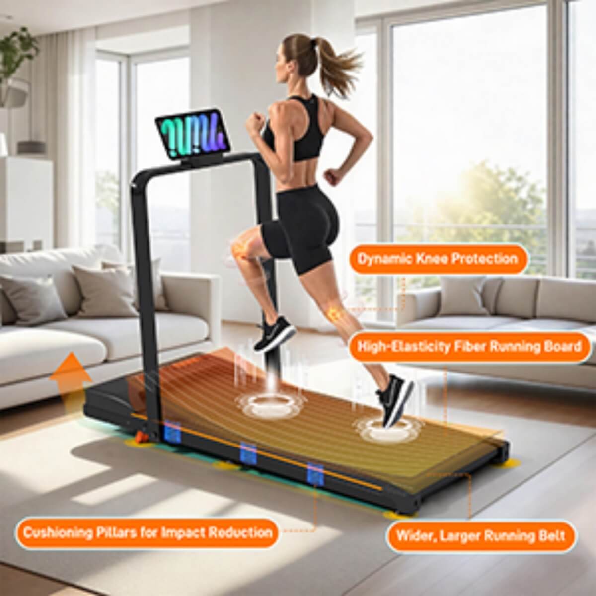Folding Treadmill with Handrail – Adjustable Incline 1–10 km/h, Low Noise Running Machine for Home & Office with LED Display
