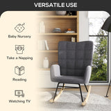 Berber Fleece Glider Rocker, Nursing Wingback Rocking Chair, Dark Grey