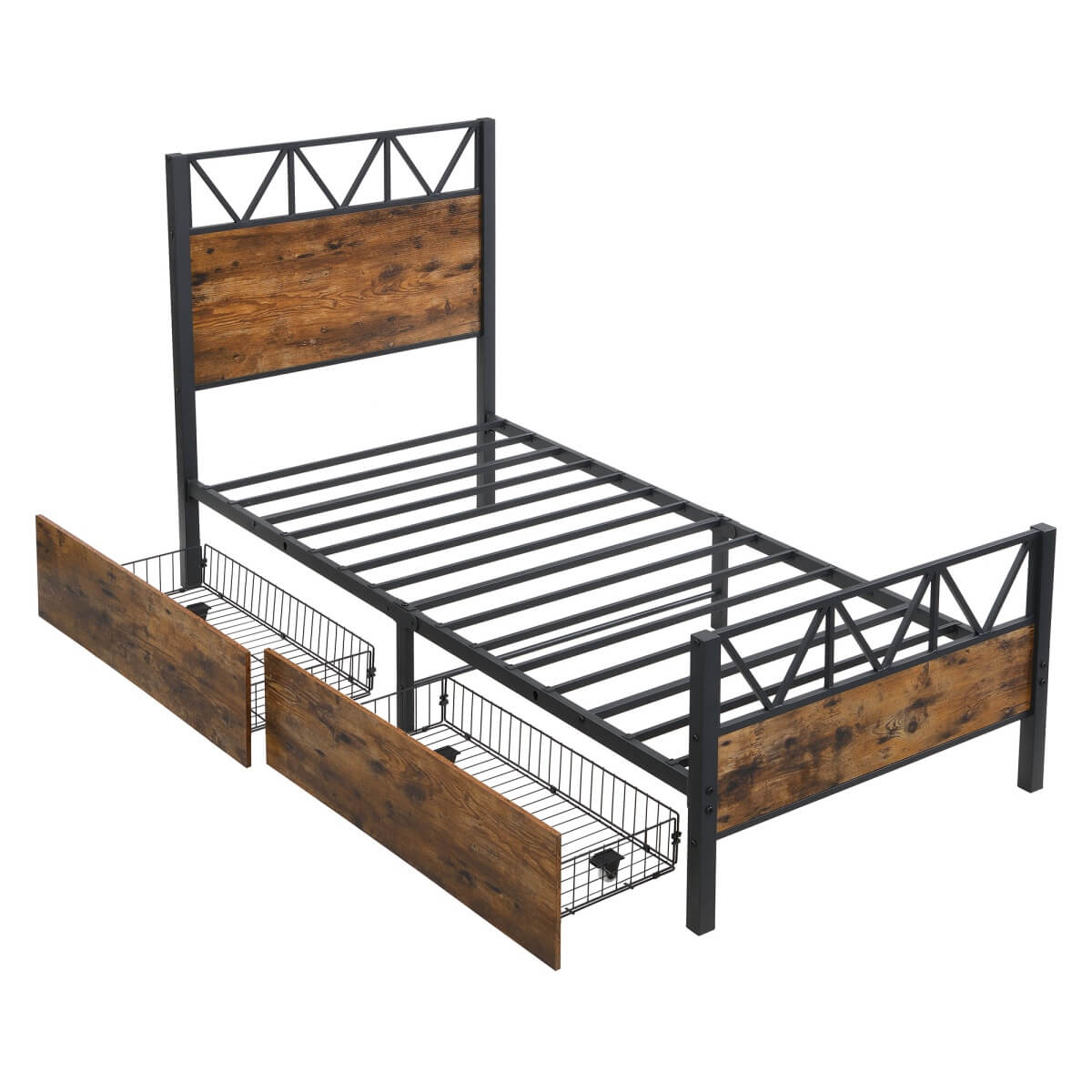 3ft Single Metal Storage Bed Frame with Drawers - Iron Bed for Adults & Teenagers