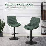 Retro Bar Stools - Adjustable Kitchen Stool, Swivel Seat, Green Upholstered