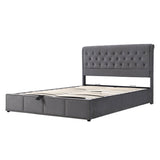 Super King Size 6ft Upholstered Ottoman Bed - Hydraulic Storage Bed with Rivet Detail, Grey Velvet