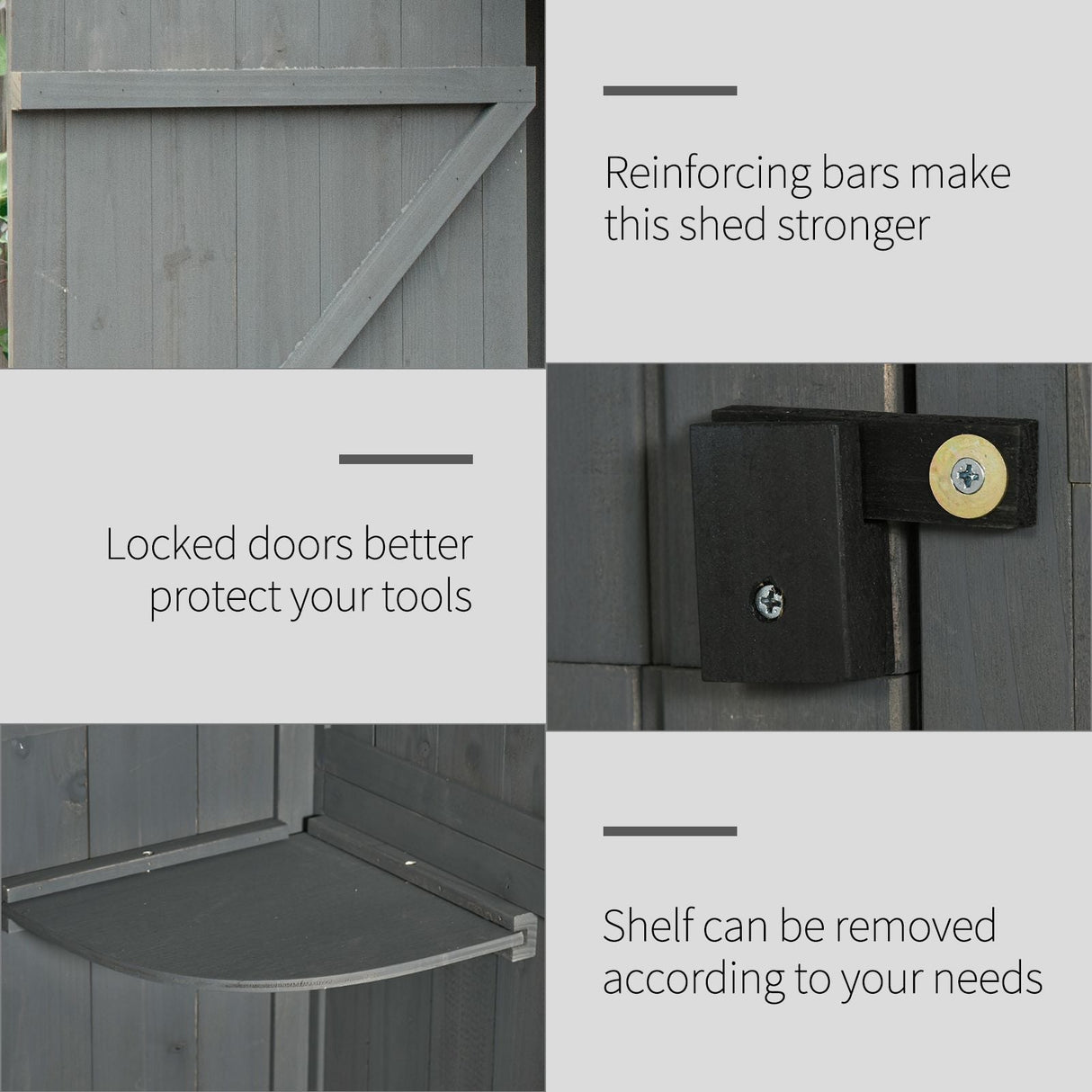 Wooden Garden Shed, Utility Outdoor Small Shed with Lockable Double Doors, Grey