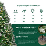 Snow Flocked Artificial Christmas Tree with Pine Cones - Full PVC Xmas Tree with 8-Mode Warm White LED Lights, 6ft/7ft