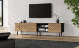 Modern Geometric TV Stand, Lowboard, TV Cabinet, TV Unit, Modern Industrial Entertainment Center, Black Media Console with Open Shelf & Cabinets, Low Storage Cabinet for Living Room