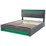 4ft6 Double Upholstered Bed - LED Storage Bed with USB & Wireless Charging, Grey