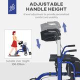 2 in 1 Wheelchair Transport Chair & Folding Rollator Walker with Seat, Backrest, Footrest, Lightweight, Adjustable Height, Pearl Blue