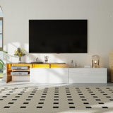 Modern LED TV Unit - High Gloss White TV Cabinet with Glass Shelves and Storage