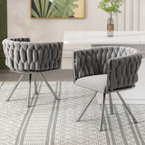Set of 4, velvet dining chair, single light luxury living room bedroom swivel chair, Leisure swivel chair with four metal support legs, grey+silver