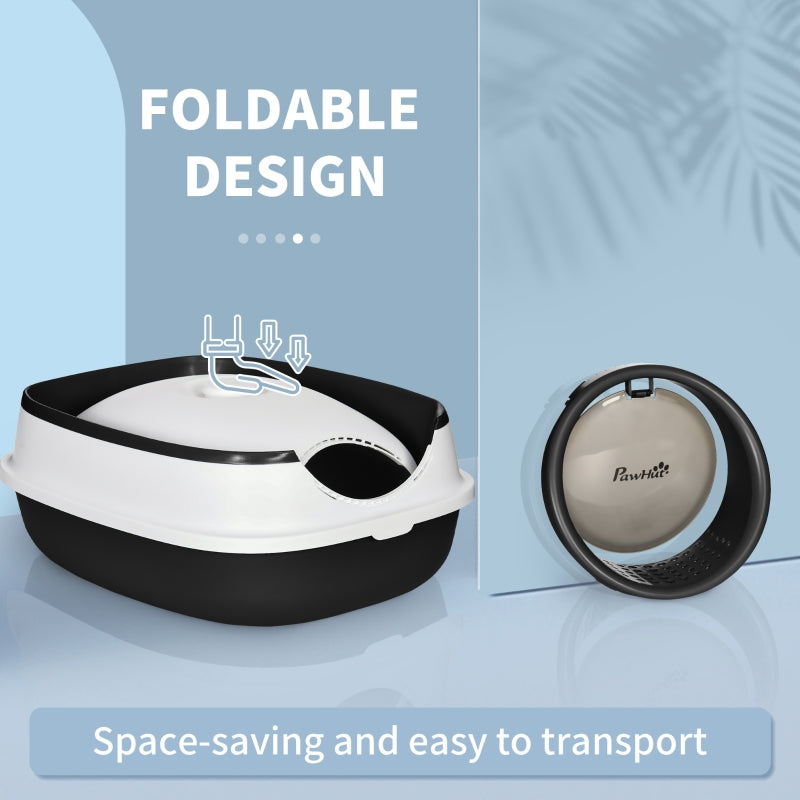 Foldable Cat Litter Tray - Lid, Deodorant, Scoop, Black