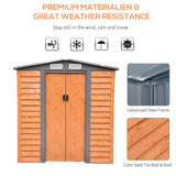 Metal Garden Shed with Ventilations, Sliding Door, Sloped Roof, Brown
