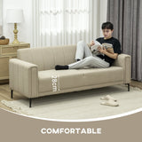 3 Seater Sofa, Modern Channel Tufted Upholstered Couch, Khaki Fabric