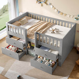 3ft Single Kids Low Loft Bed with Storage Drawers – Grey Solid Wood Space-Saving Bed Frame with Guardrail