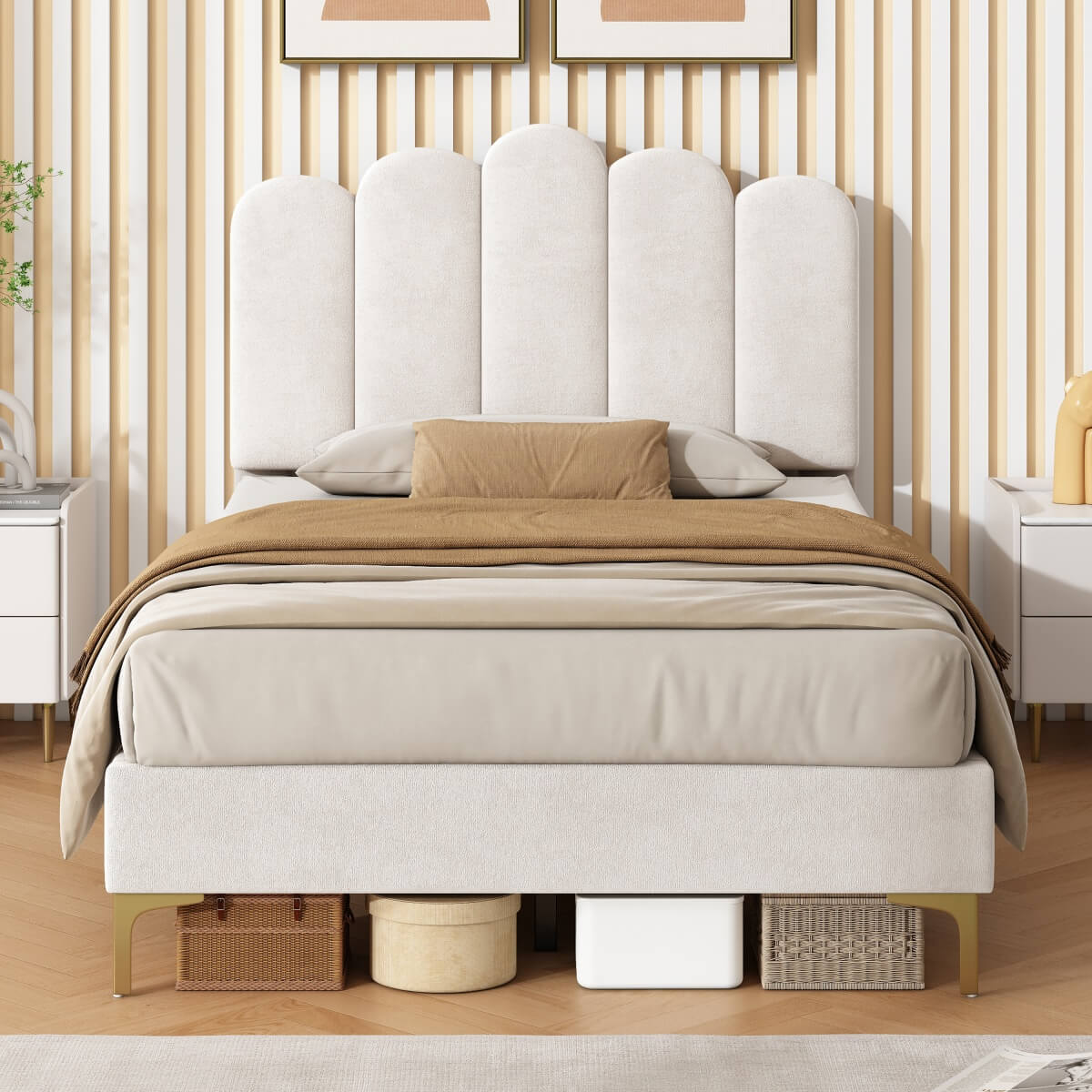 3ft Single Velvet Bed Frame - Scalloped Tufted Headboard, Storage Space