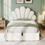 3ft Single Ottoman Storage Bed with Petal Headboard - Upholstered Velvet Bed Frame