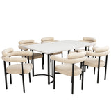 Modern Dining Chairs, Upholstered Armchairs with Metal Legs, Set of 6, Cream Faux Suede