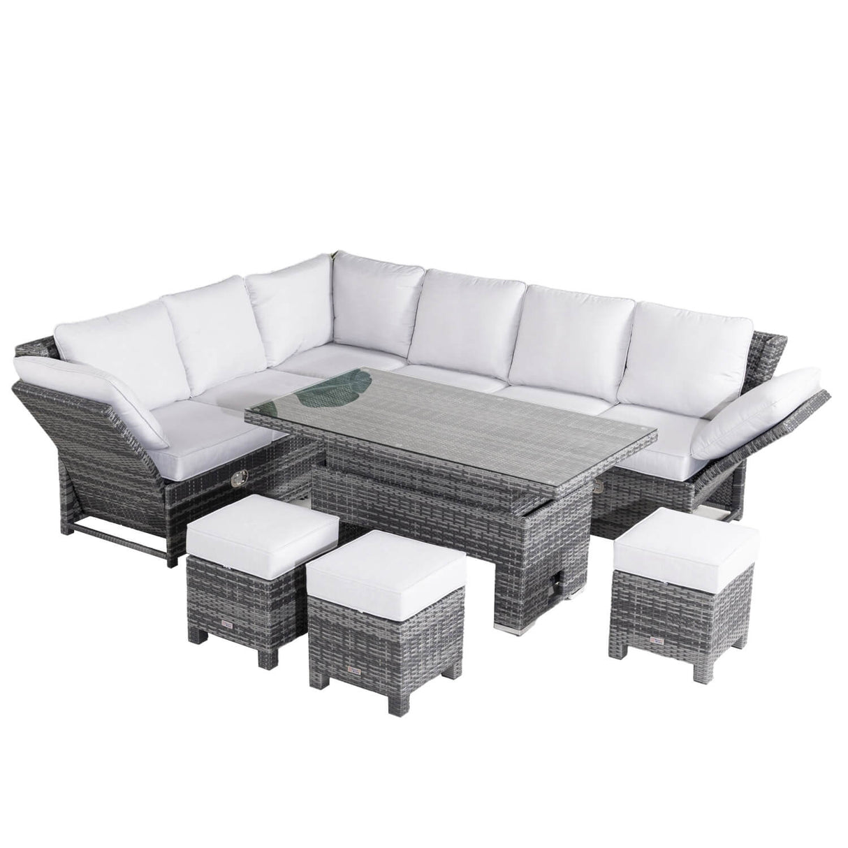 Premium Aluminium Modular Sofa Set - 9-Seater with Gas-Lift Armrests & Adjustable Table, Grey/Brown