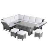 Premium Aluminium Modular Sofa Set - 9-Seater with Gas-Lift Armrests & Adjustable Table, Grey/Brown