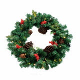 PVC & PE Evergreen Christmas Wreath with Red Berry Clusters & Pine Cones