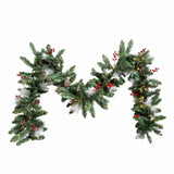 Festive PVC Christmas Garland - Pine Cones & Red Berries with Pre-Lit LED Lights
