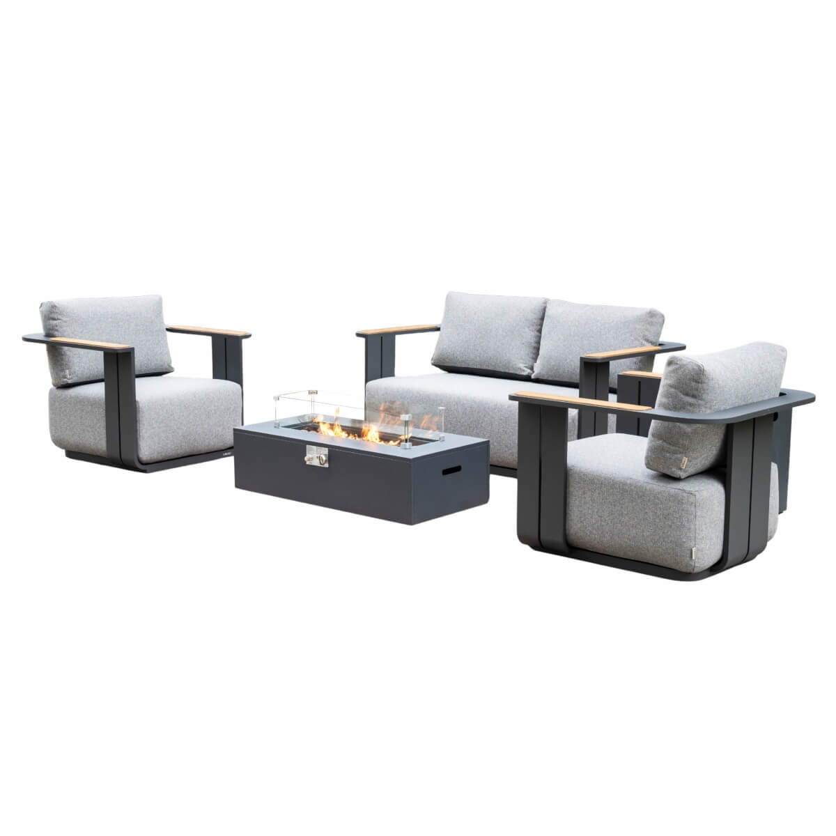 VAREL 4-Piece Sofa Set with ZENITH Fire Pit Table (2 Armchairs + 2-Seater)