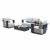 VAREL 4-Piece Sofa Set with ZENITH Fire Pit Table (2 Armchairs + 2-Seater)